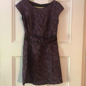 Plum and bronze fitted dress with belt